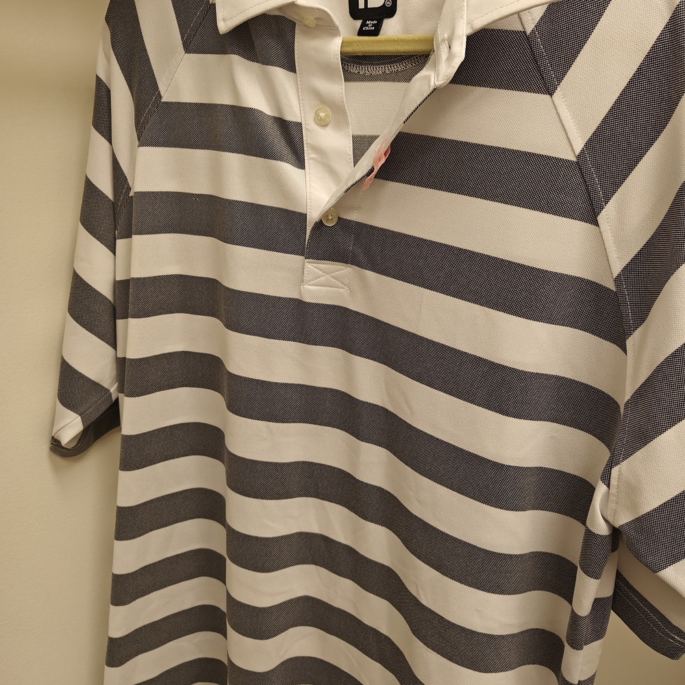 Striped Polo Shirt - Gray and White